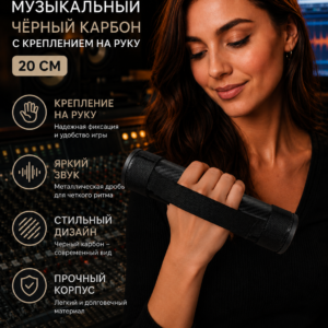 Шейкер музыкальный чёрный карбон с креплением наруку